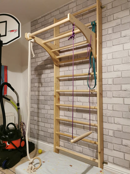 Sport ladder made of natural wood for kids and adults with Adjustable Pull Up Bar