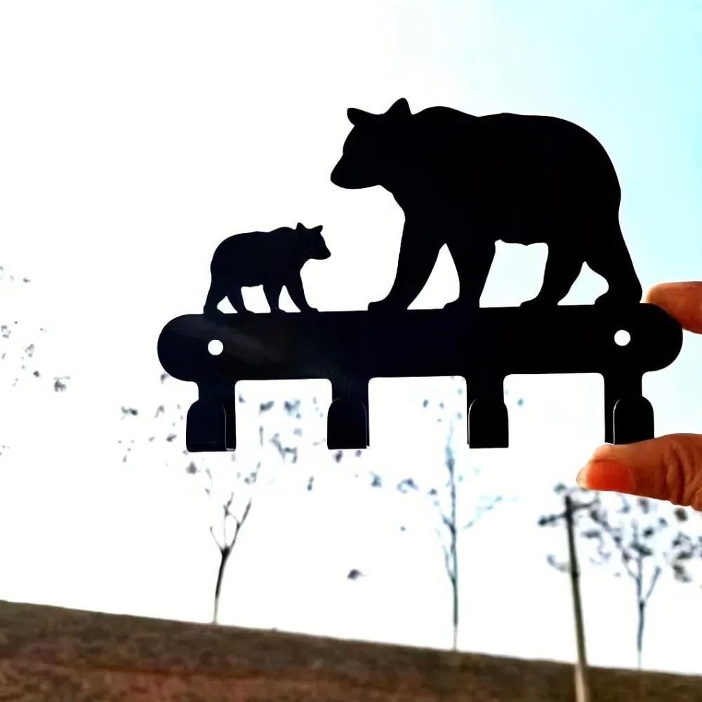 Bear Family Wall Hook – Rustic Metal Key and Towel Holder | Mama Bear & Cub Silhouette | Cabin Decor, Nursery Wall Organizer, Nature Gift