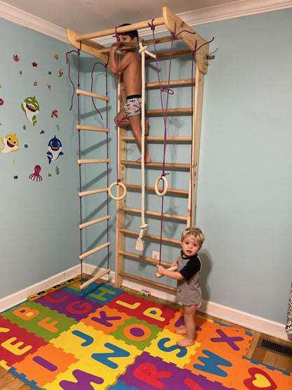 Sport Ladder with Fixed Pull-up bar and Rope Swing Attachments for Home, Yoga club, School - Wall Stall Bars for Body Exercises