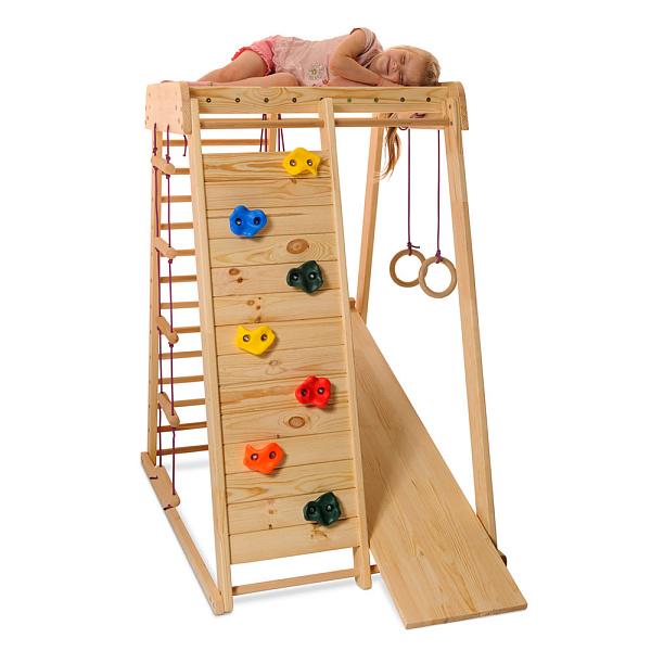 Outdoor Wooden Playground for Kids - Clibming Panel - Monkey Bar with Rope Attachments