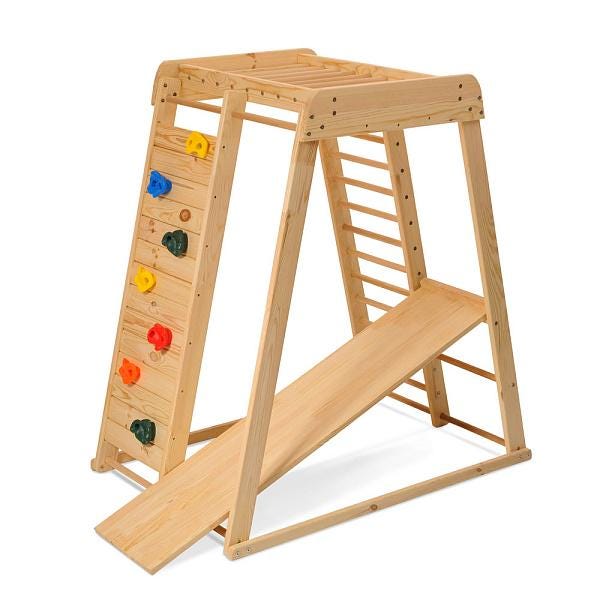 Outdoor Wooden Playground for Kids - Clibming Panel - Monkey Bar with Rope Attachments