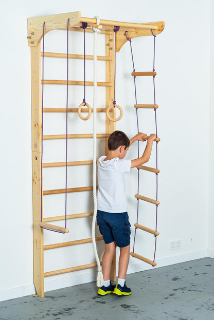 Sport Ladder with Fixed Pull-up bar and Rope Swing Attachments for Home, Yoga club, School - Wall Stall Bars for Body Exercises