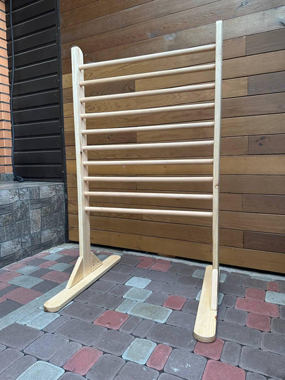 Wooden Ladder Stand for Rehab and Pediatric Physical Therapy Exercises & Activities - Adapted Yoga for Kids and Adults