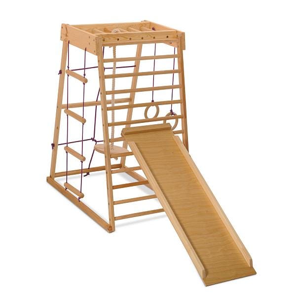 Outdoor Wooden Playground for Kids - Clibming Panel - Monkey Bar with Rope Attachments