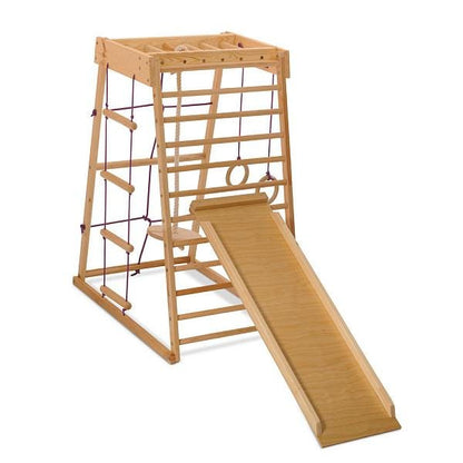 Outdoor Wooden Playground for Kids - Clibming Panel - Monkey Bar with Rope Attachments