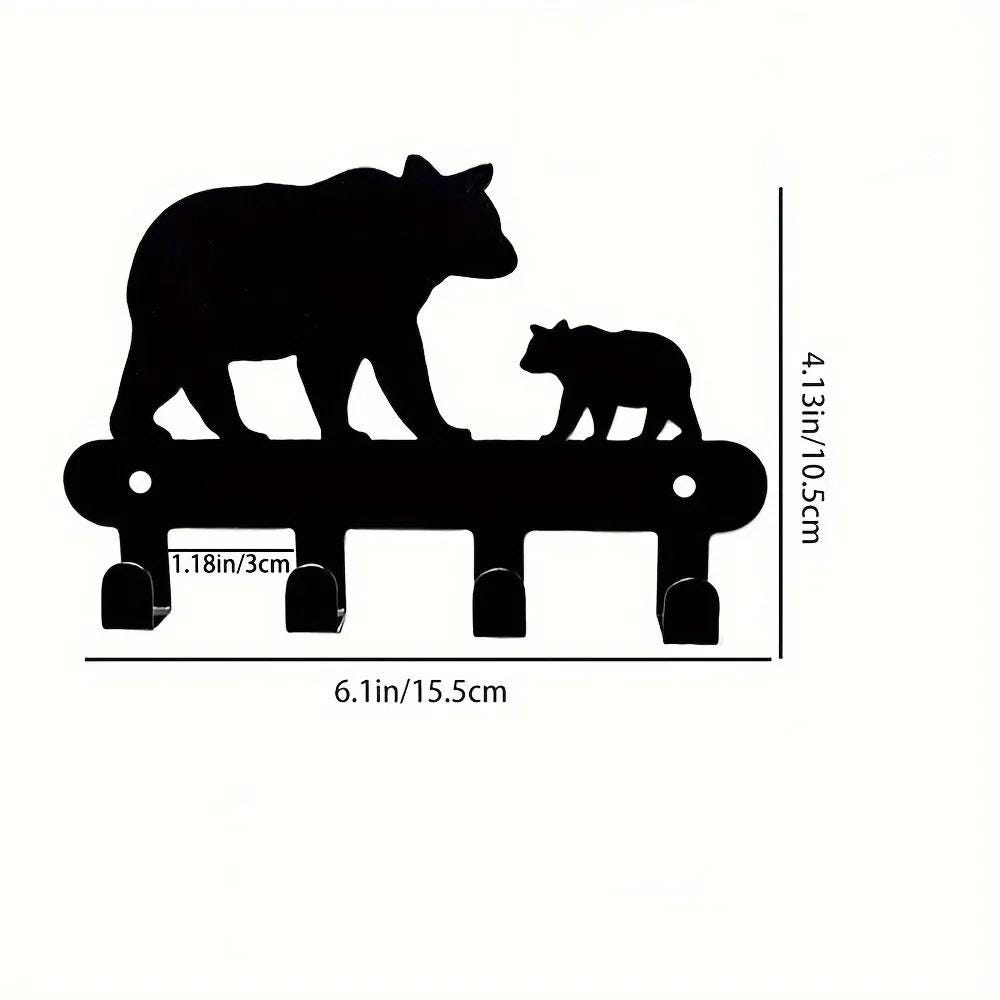 Bear Family Wall Hook – Rustic Metal Key and Towel Holder | Mama Bear & Cub Silhouette | Cabin Decor, Nursery Wall Organizer, Nature Gift