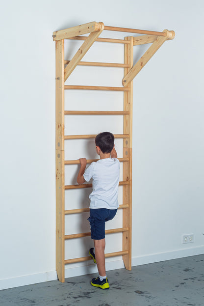 Wooden Ladder with fixed pull-up bar for kids and adults - Stall Bars for home exercises