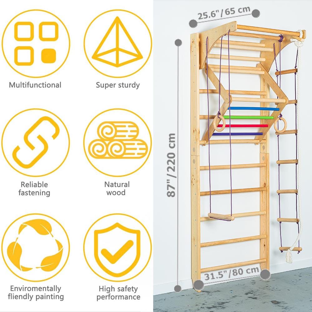 Sport Ladder with Adjustable Pull-Up Bar, Rope Attachments and Monkey Triangle – Perfect Christmas and Birthday Gift for Active Families