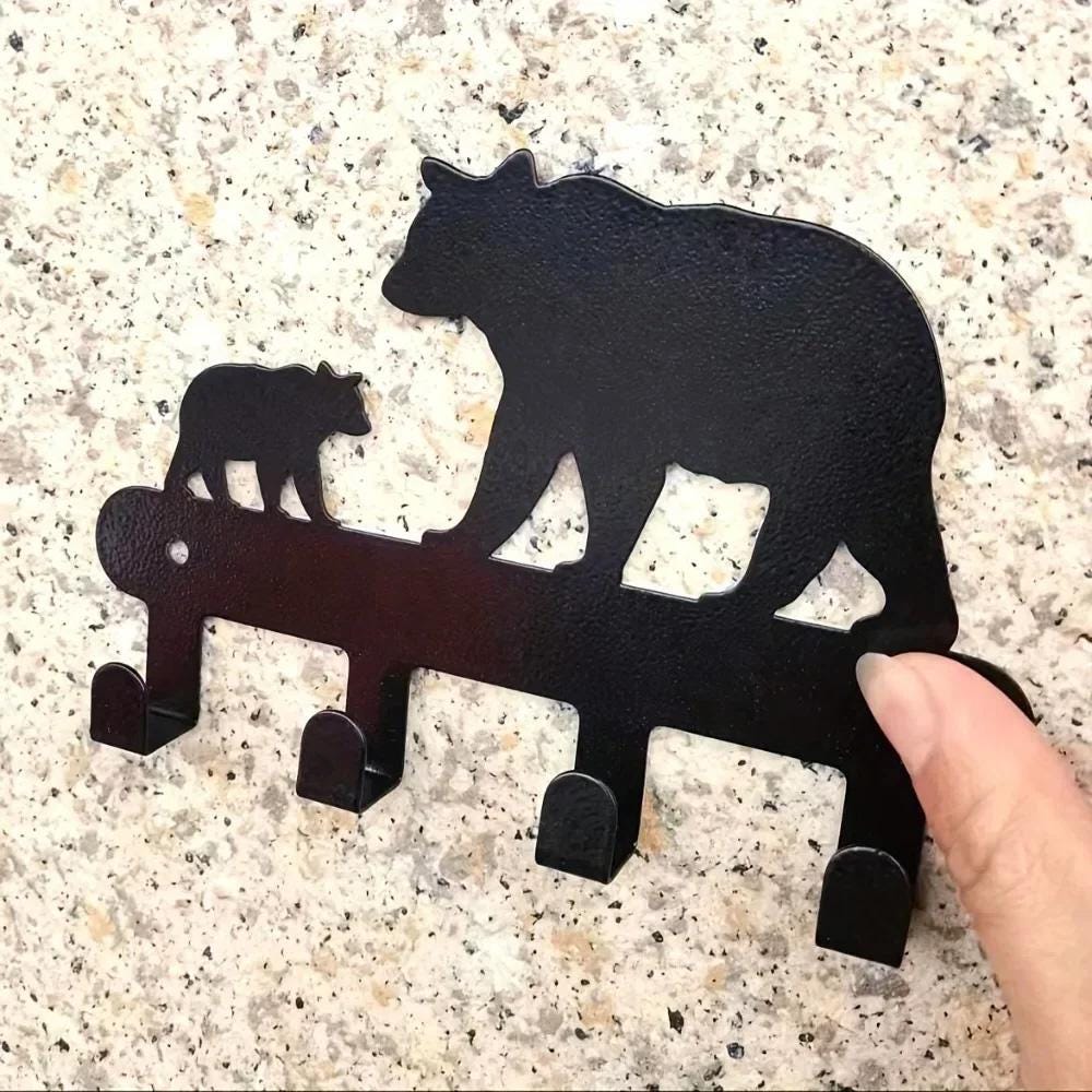 Bear Family Wall Hook – Rustic Metal Key and Towel Holder | Mama Bear & Cub Silhouette | Cabin Decor, Nursery Wall Organizer, Nature Gift