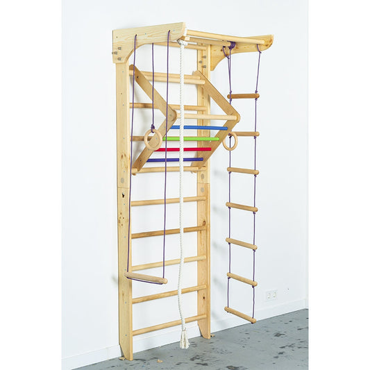 Sport ladder made of natural wood for kids and adults with Pull Up Bar, Rope Attachments and Triangle