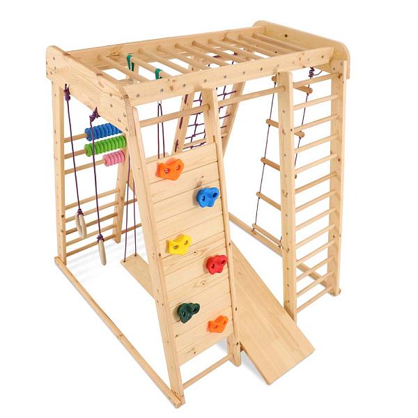 Outdoor Wooden Playground for Kids - Clibming Panel - Monkey Bar with Rope Attachments