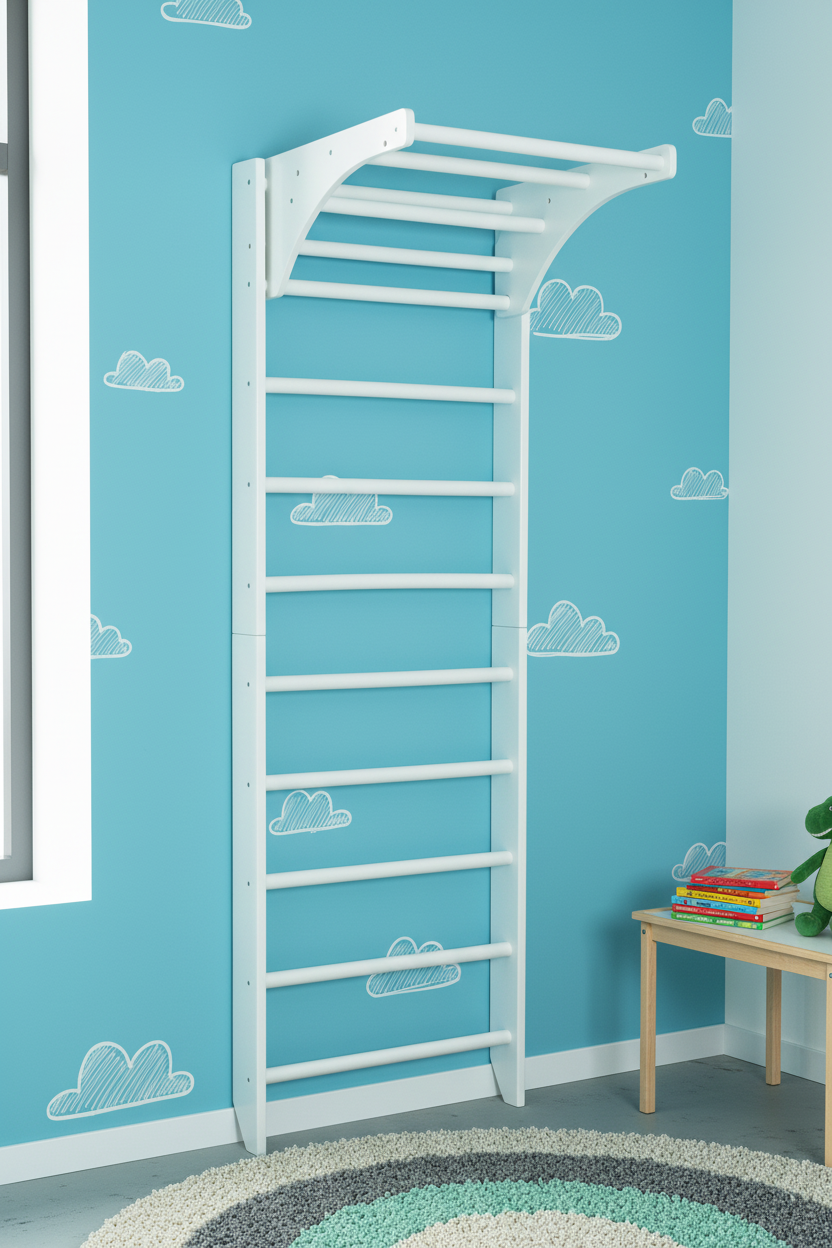 White Swedish Sport Ladder with Adjustable Pull-up bar for Home exercises