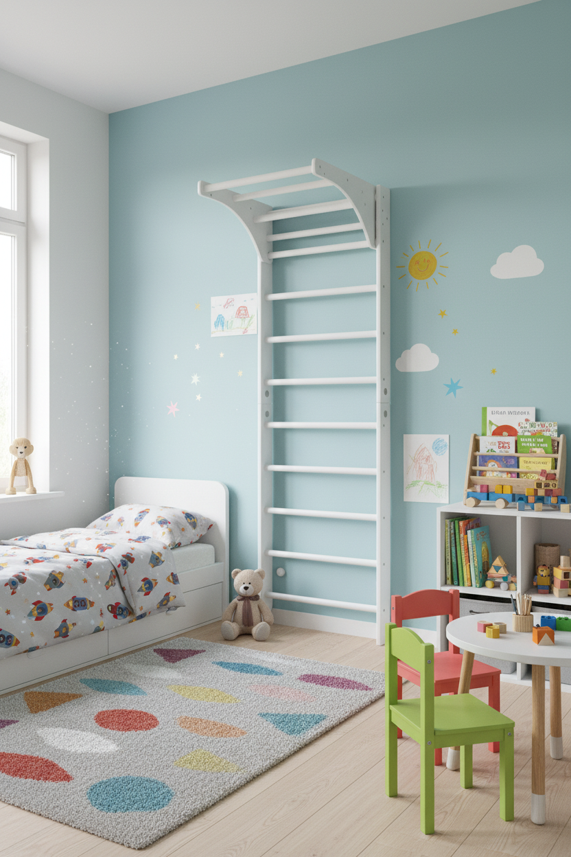 Swedish Sport Ladder with Adjustable Pull-up bar for Home exercises - Wall Stall bars for gymnastic