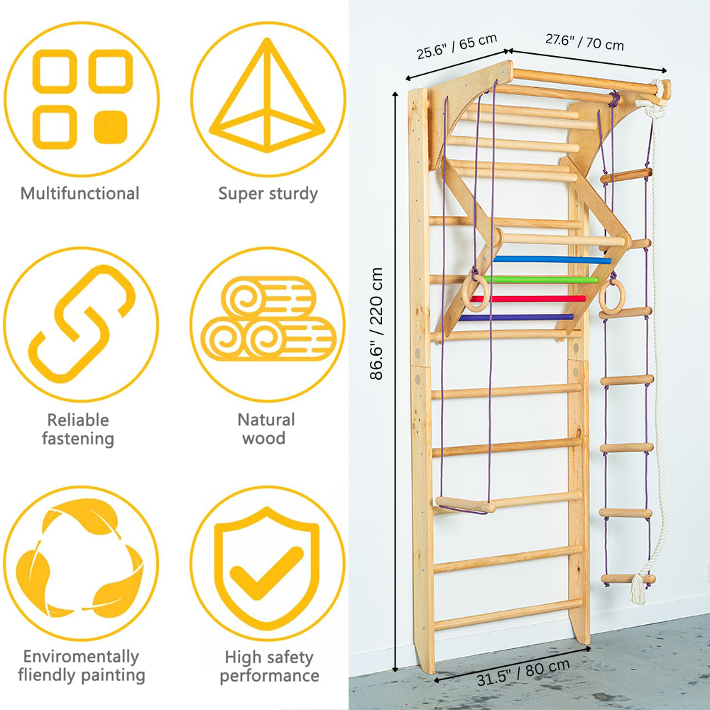 Sport Ladder with Adjustable Pull-Up Bar, Rope Attachments and Monkey Triangle – Perfect Christmas and Birthday Gift for Active Families