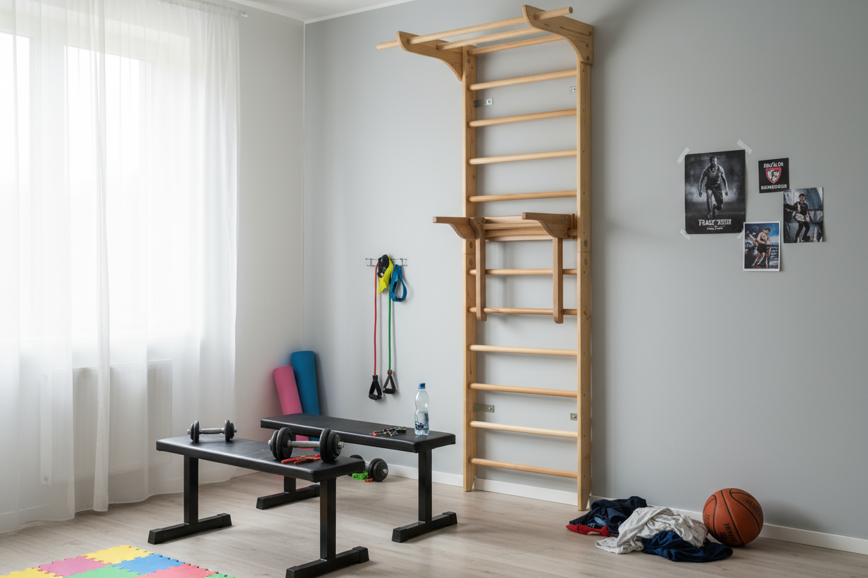 Robust Swedish Ladder/Stall Bar with Wide Pull-Up and Dip Bars