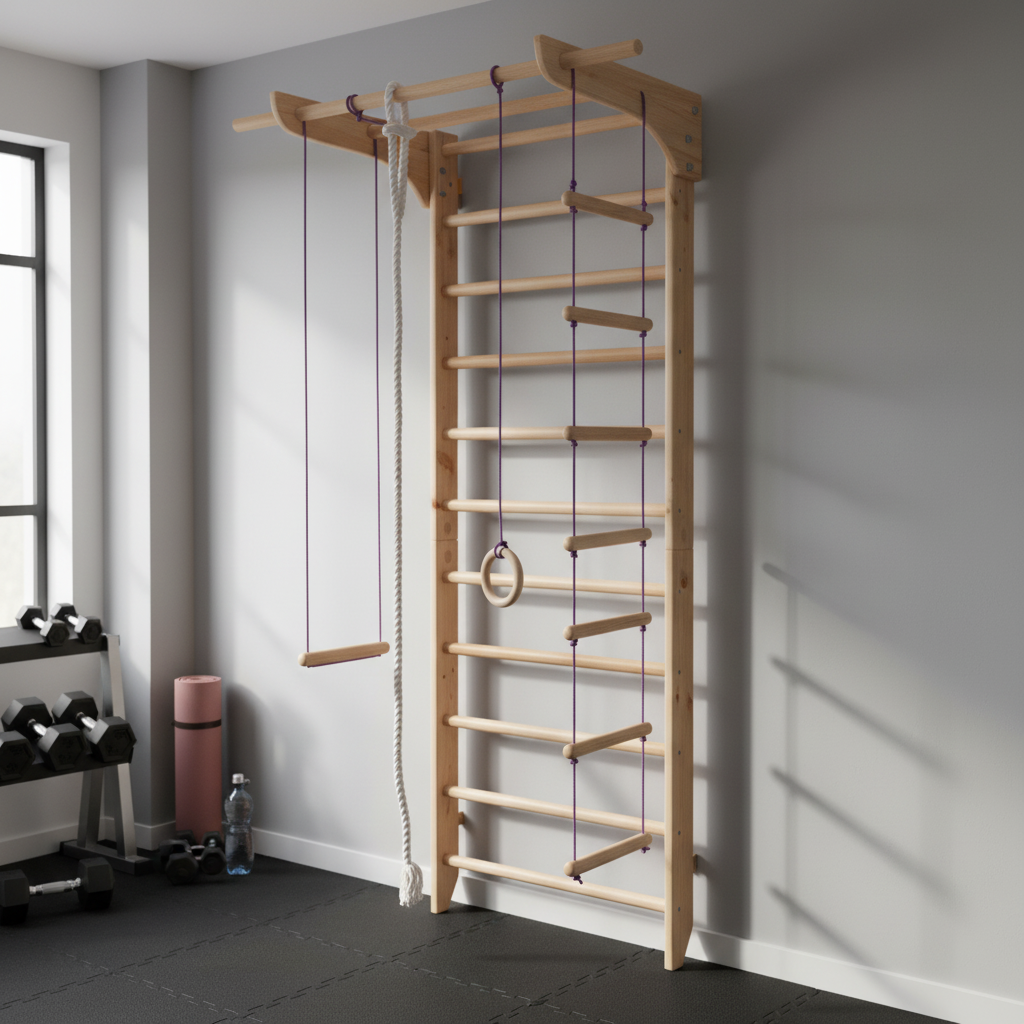 Robust Swedish Ladder/Stall Bar with Wide Pull-Up and Dip Bars