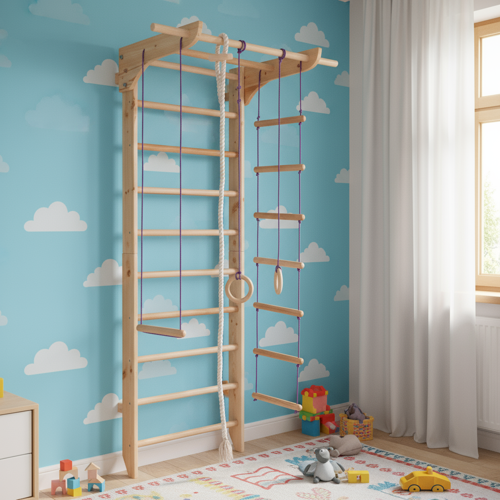 Robust Swedish Ladder/Stall Bar with Wide Pull-Up and Dip Bars