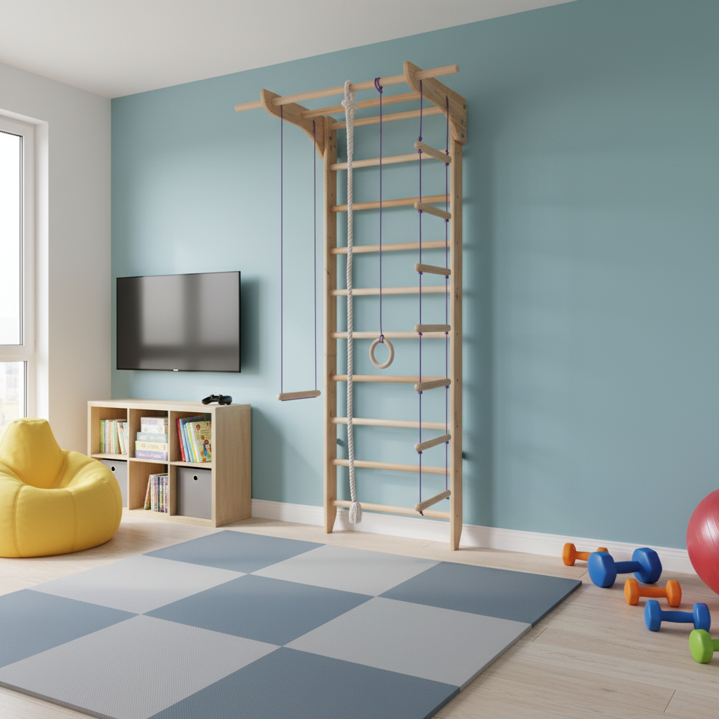 Robust Swedish Ladder/Stall Bar with Wide Pull-Up and Dip Bars