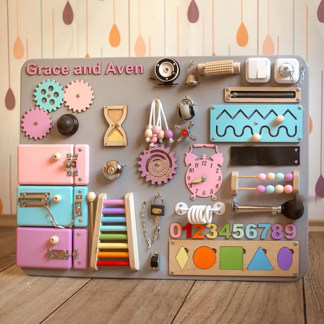 Medium Educational Busy Board for Brain and Motor Skills Development - CleverWood