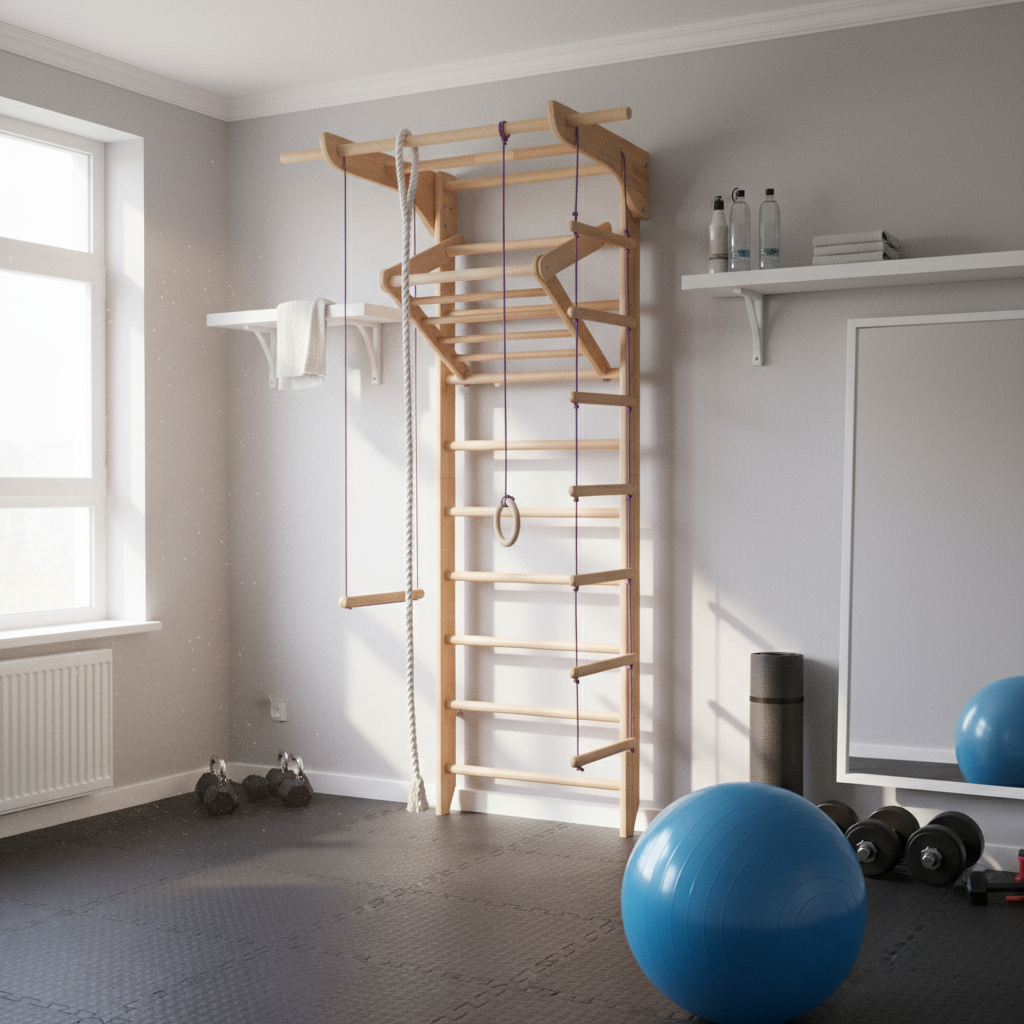 Swedish ladder with wide pull up bar and Triangle for kids and adults