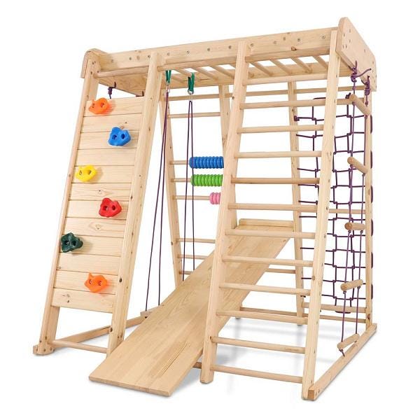Outdoor Wooden Playground for Kids - Clibming Panel - Monkey Bar with Rope Attachments - CleverWood