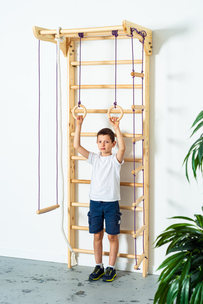 Sport Ladder with Fixed Pull-up bar and Rope Swing Attachments for Home, Yoga club, School - Wall Stall Bars for Body Exercises