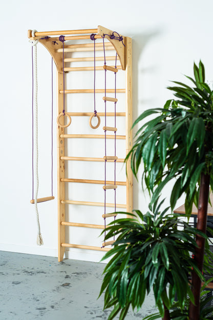 Sport ladder made of natural wood for kids and adults with Adjustable Pull Up Bar