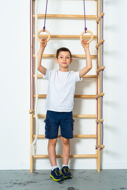 Sport ladder made of natural wood for kids and adults with Adjustable Pull Up Bar