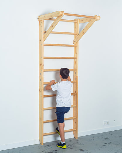 Wooden Ladder with fixed pull-up bar for kids and adults - Stall Bars for home exercises