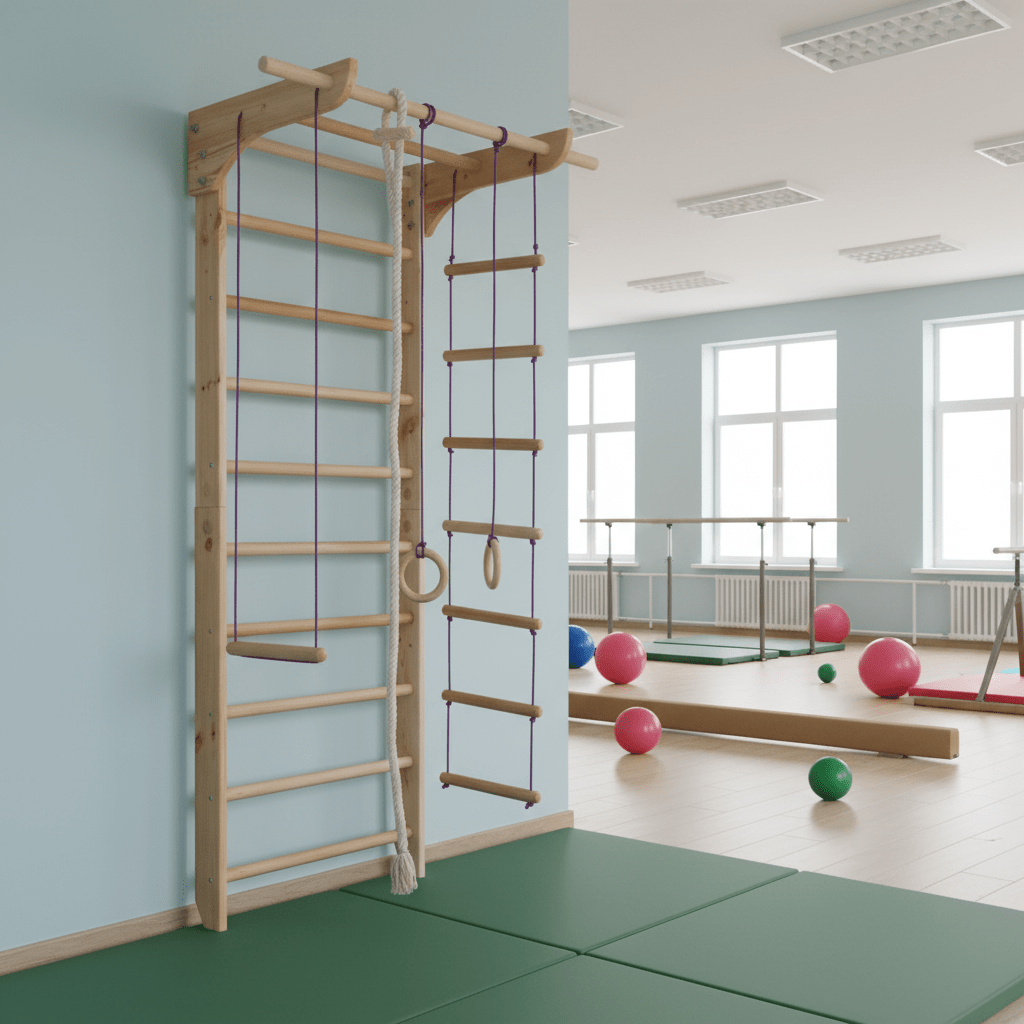 Robust Swedish Ladder/Stall Bar with Wide Pull - Up and Dip Bars - CleverWood