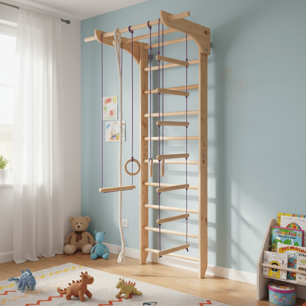 Robust Swedish Ladder/Stall Bar with Wide Pull - Up and Dip Bars - CleverWood