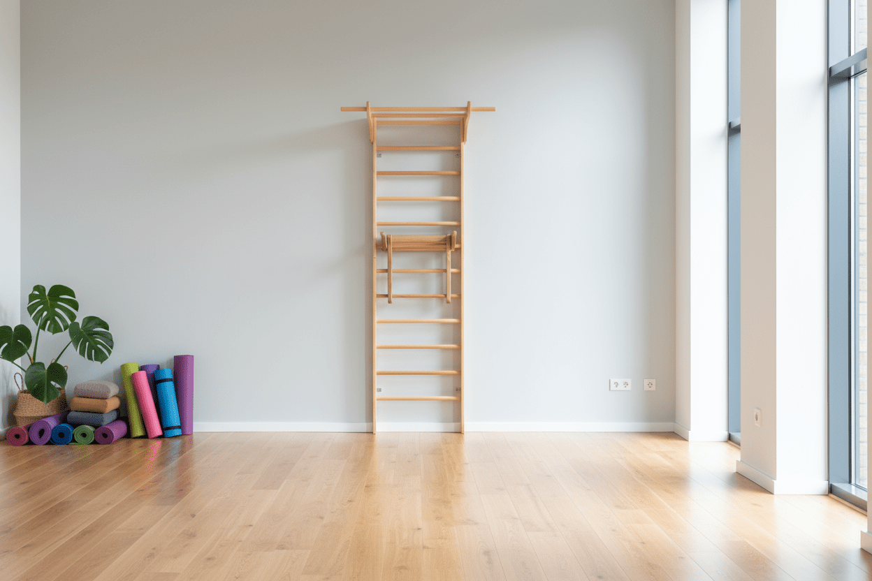 Robust Swedish Ladder/Stall Bar with Wide Pull - Up and Dip Bars - CleverWood
