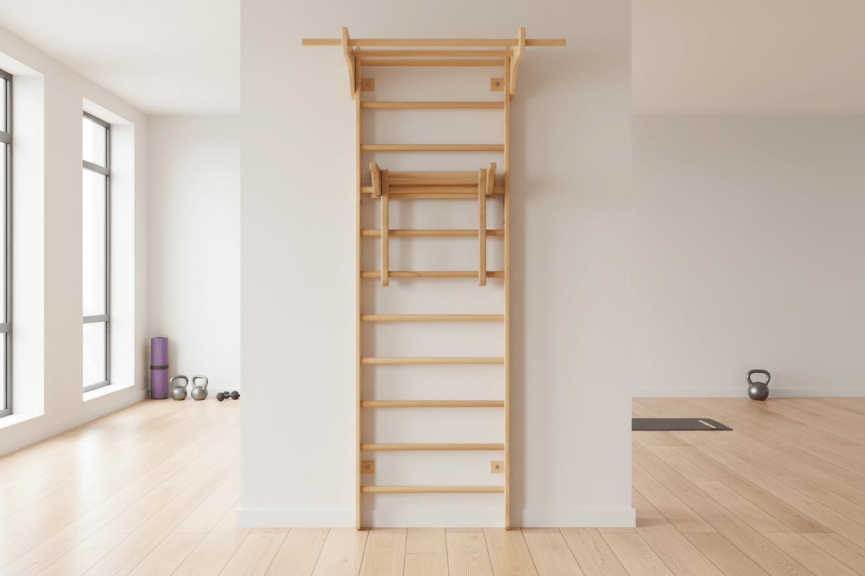 Robust Swedish Ladder/Stall Bar with Wide Pull - Up and Dip Bars - CleverWood