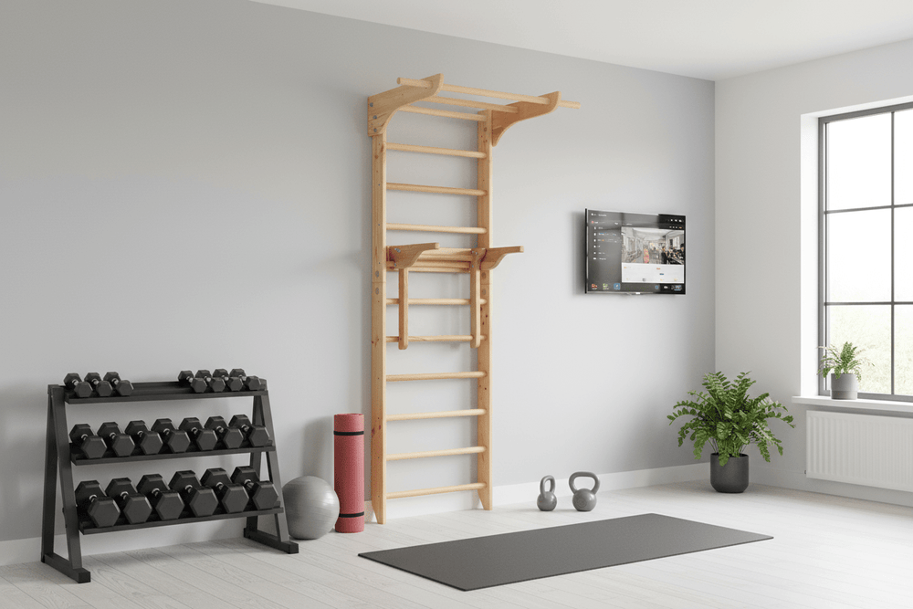 Robust Swedish Ladder/Stall Bar w/ Wide Pull-Up and Dip Bars