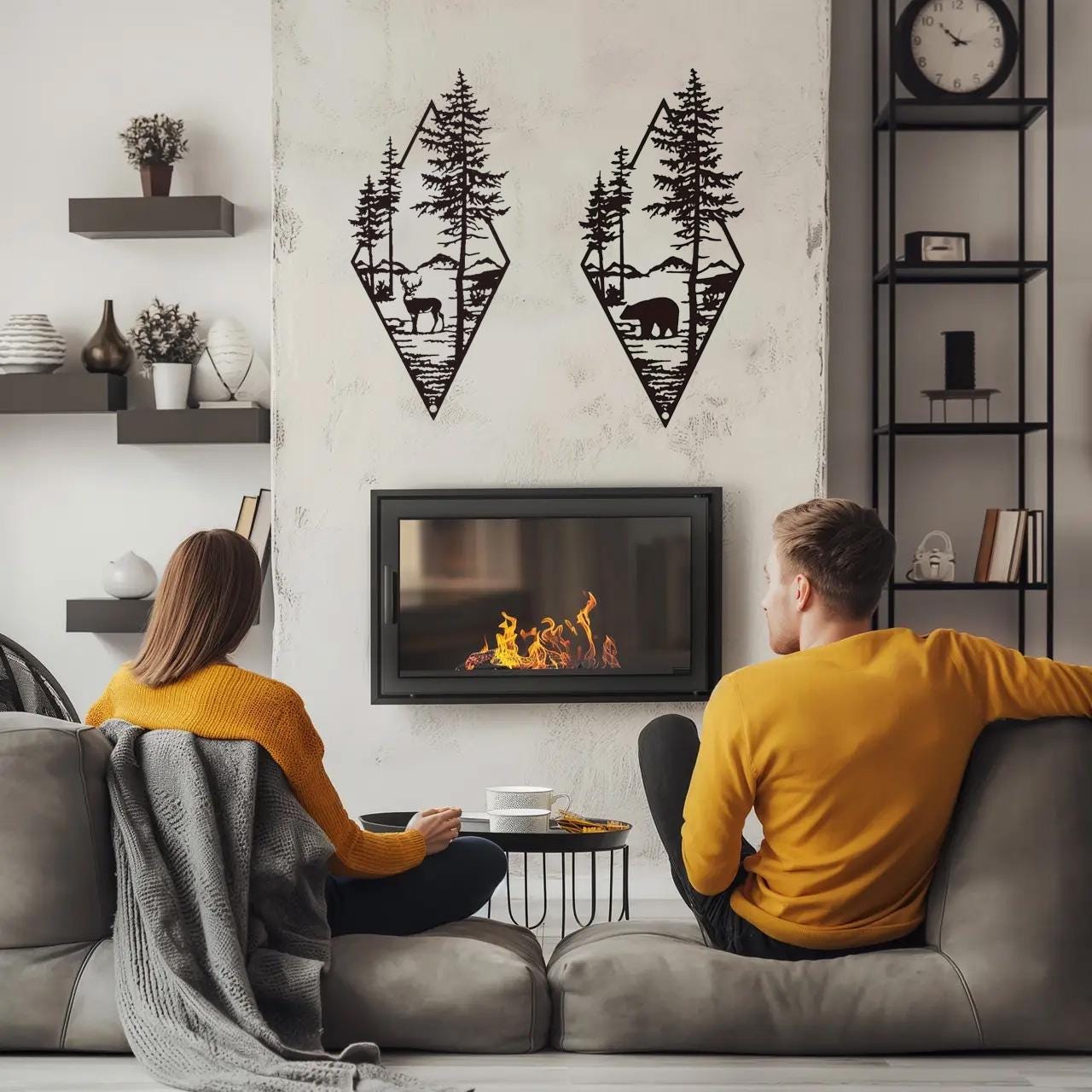 Rustic Forest Animal Metal Wall Art | Deer & Bear Nature Scene | Mountain Cabin Wall Decor | Steel Home Accent - CleverWood