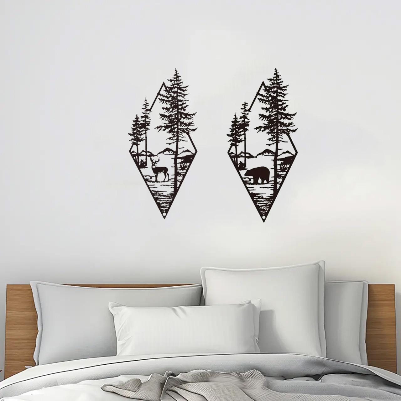 Rustic Forest Animal Metal Wall Art | Deer & Bear Nature Scene | Mountain Cabin Wall Decor | Steel Home Accent - CleverWood