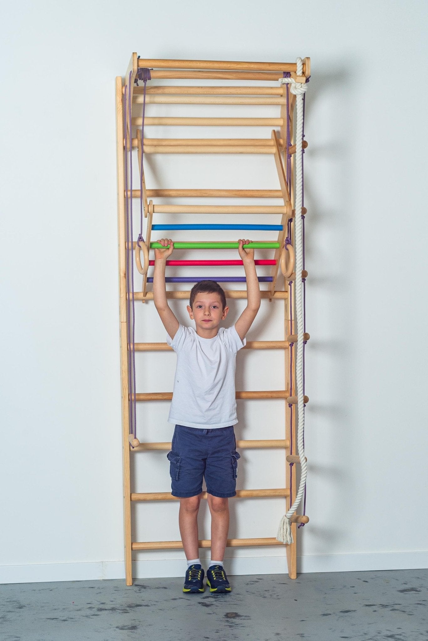 Sport Ladder with Adjustable Pull - Up Bar, Rope Attachments and Monkey Triangle - CleverWood