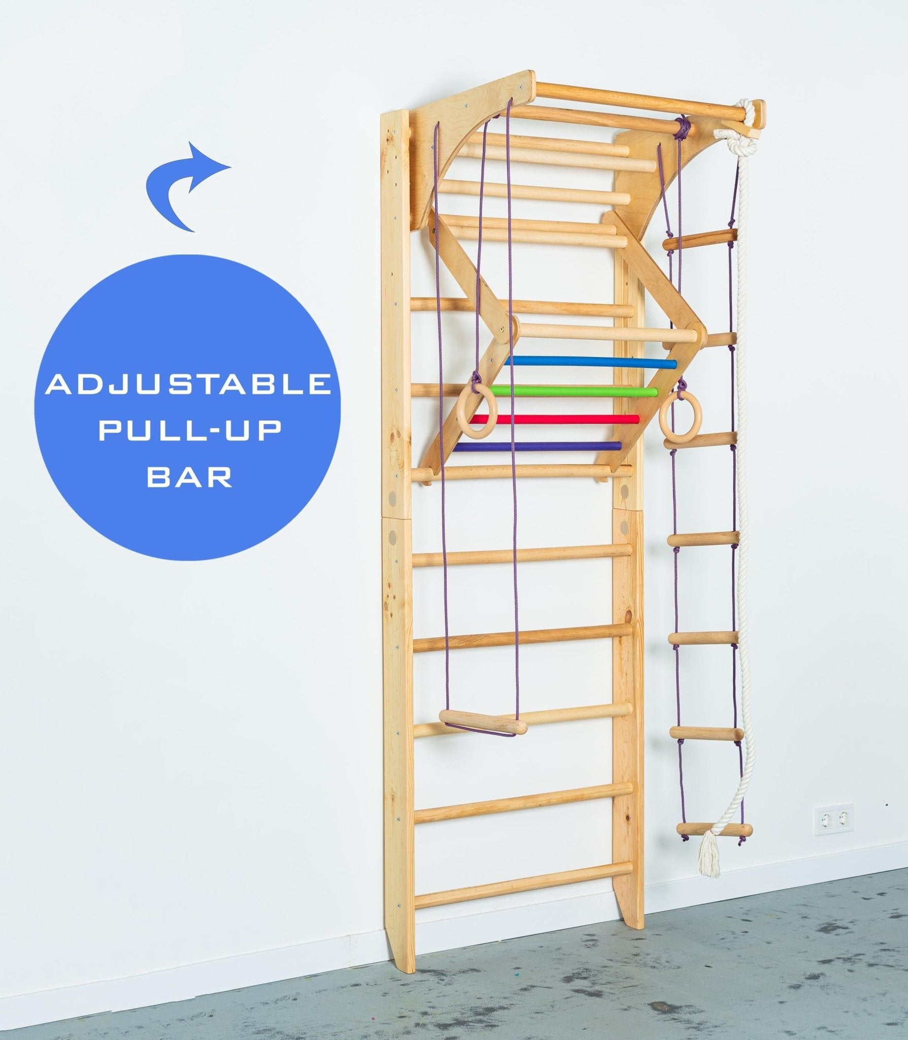 Sport Ladder with Adjustable Pull - Up Bar, Rope Attachments and Monkey Triangle - CleverWood