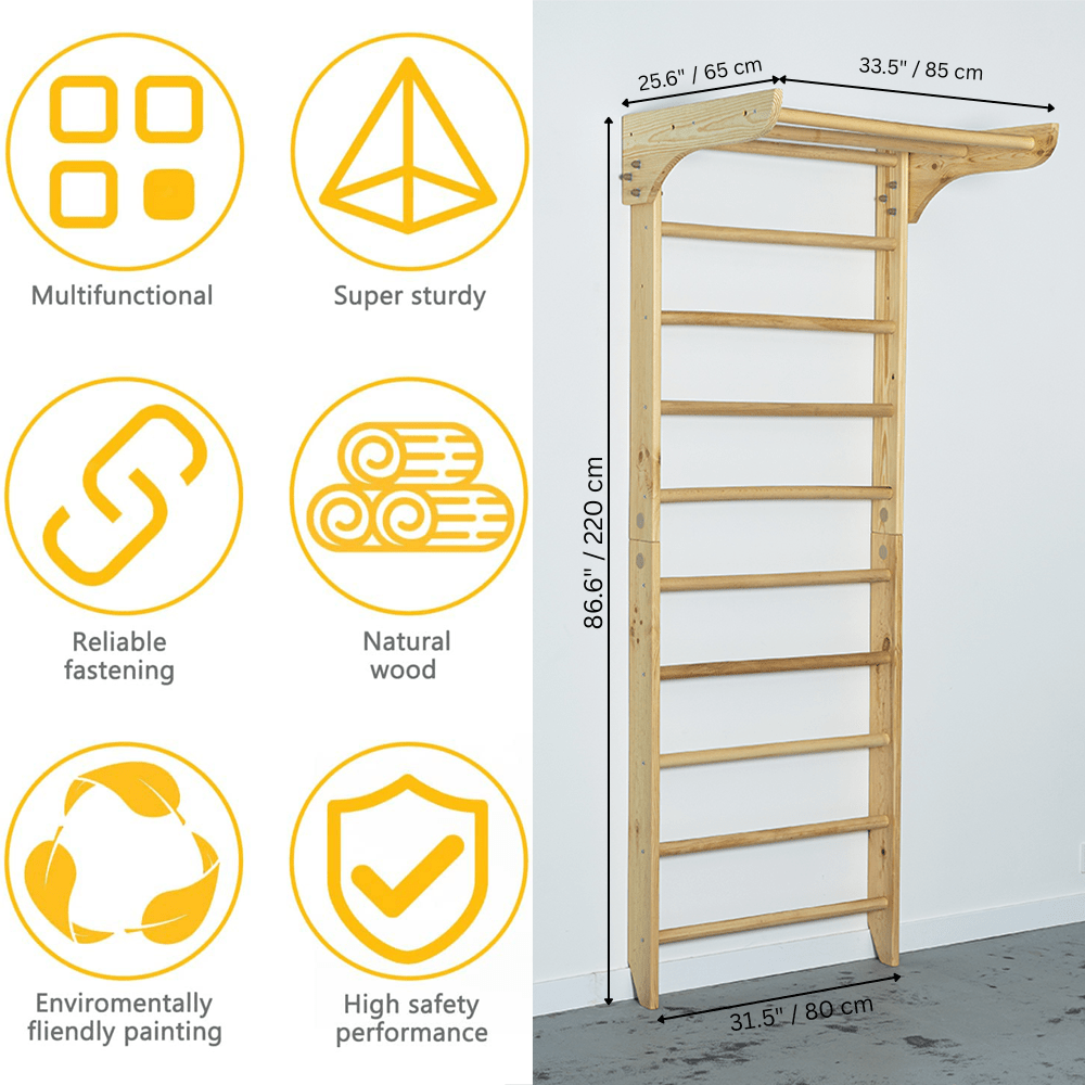 Swedish Ladder for Home Exercises with Fixed Pull Up Bar - CleverWood