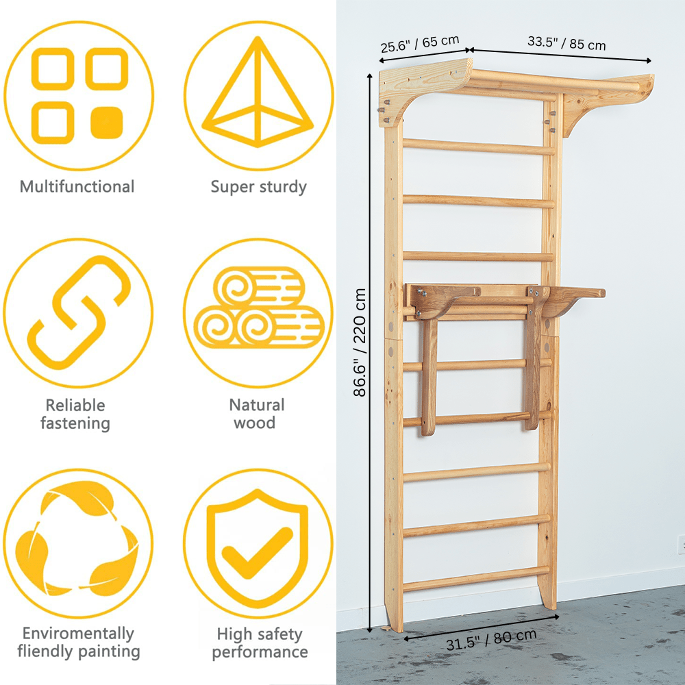 Swedish Ladder with Dip Bars and Pull Up Bar for chin up and Strength Exercises - CleverWood
