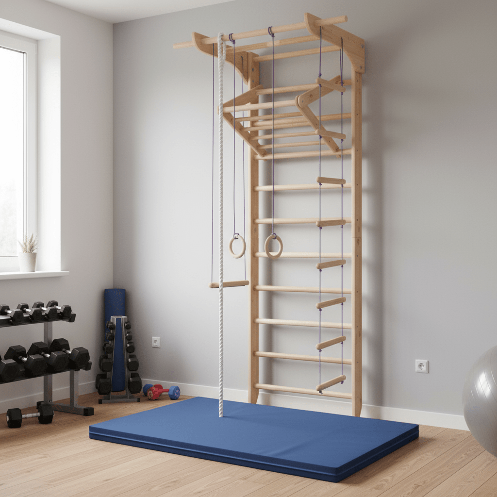 Swedish ladder with wide pull up bar and Triangle for kids and adults - CleverWood