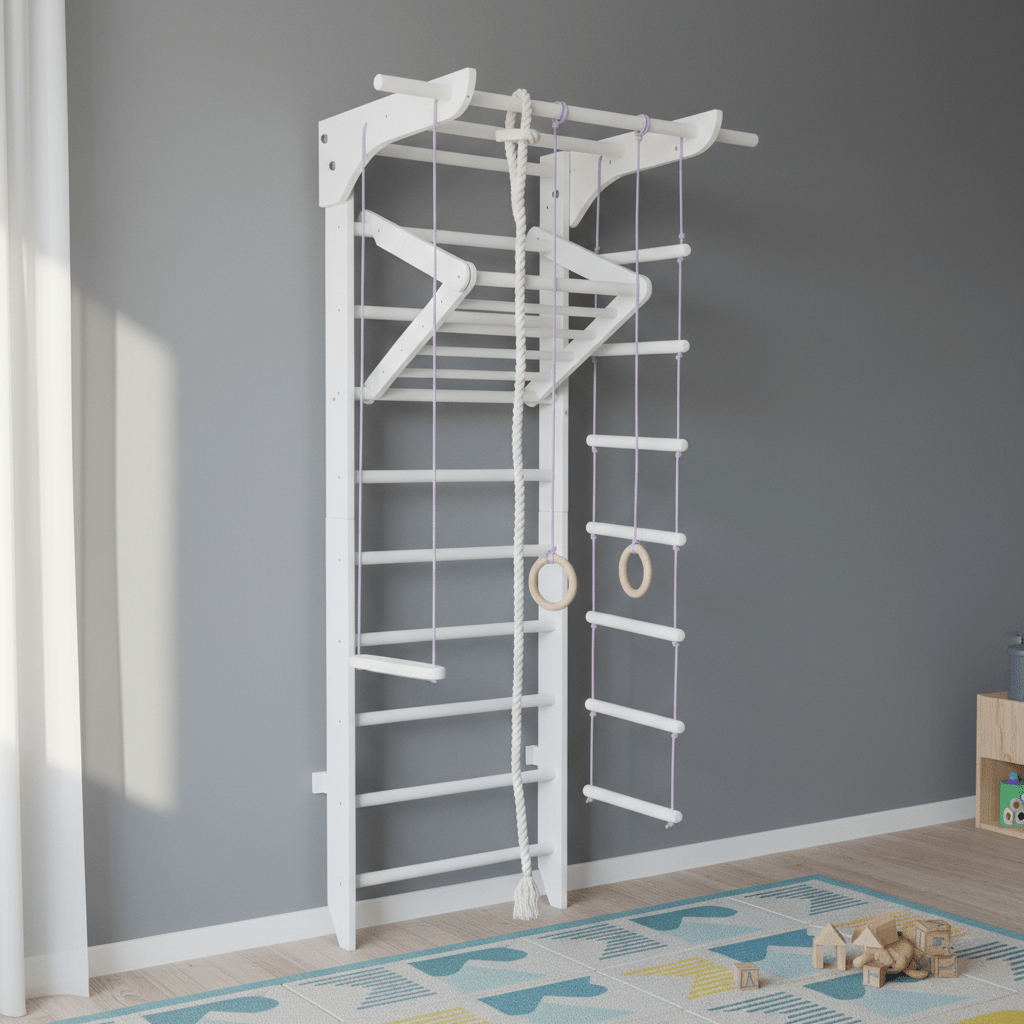 Swedish ladder with wide pull up bar and Triangle for kids and adults - CleverWood