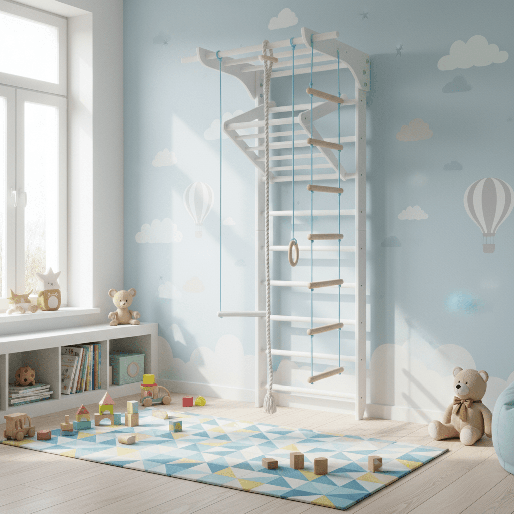 Swedish ladder with wide pull up bar and Triangle for kids and adults - CleverWood