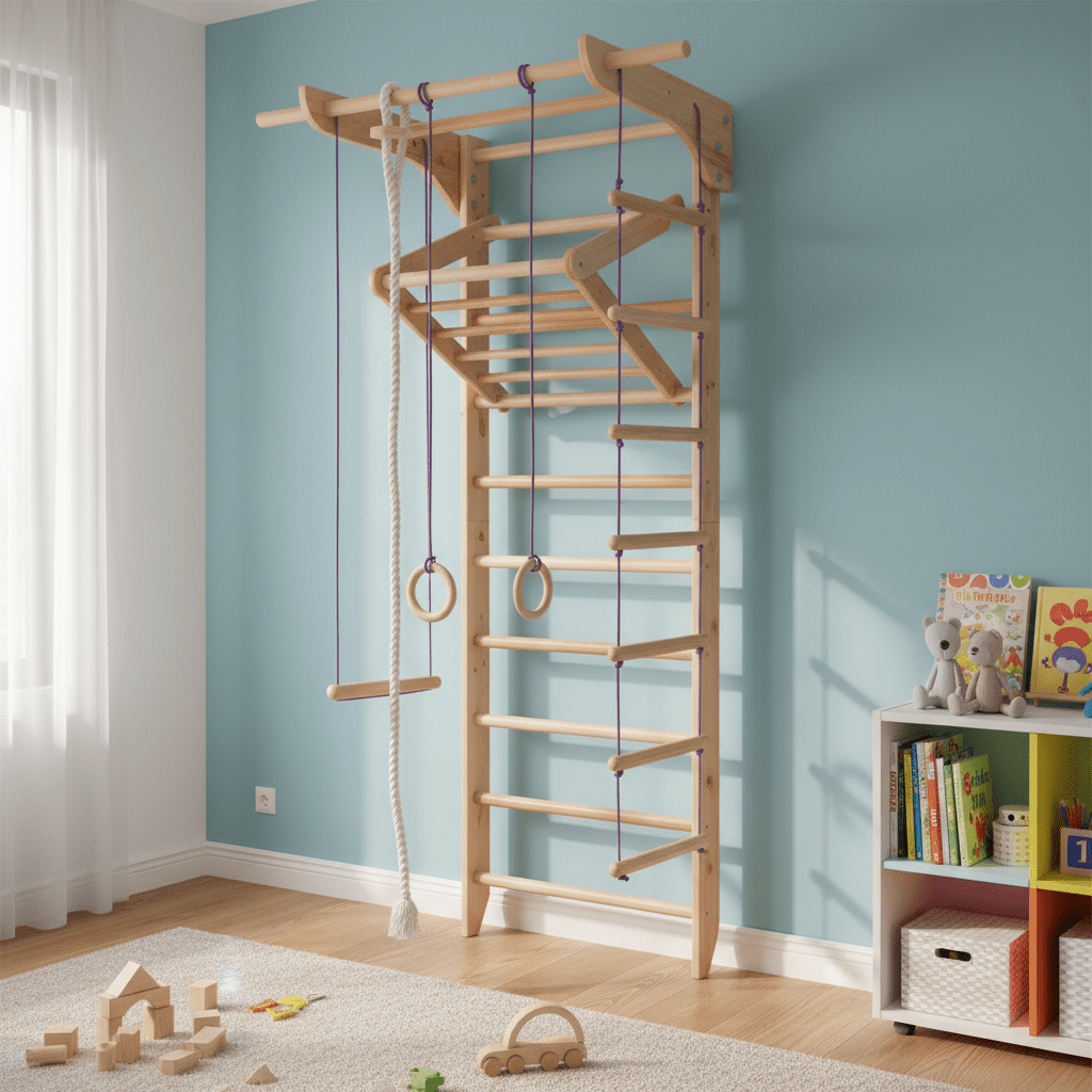 Swedish ladder with wide pull up bar and Triangle for kids and adults - CleverWood