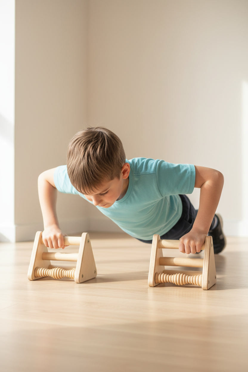 2-in-1 Wood Parallettes Push-up Bar Dip Station with Massage Bars