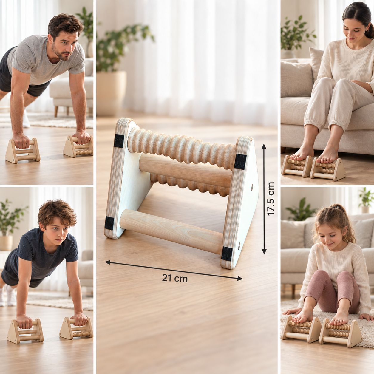 2-in-1 Wood Parallettes Push-up Bar Dip Station with Massage Bars