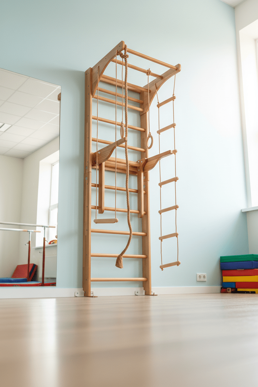 Wall Stall Bar with Adjustable Pull up bar, Dip bar and Rope Add - ons - CleverWood