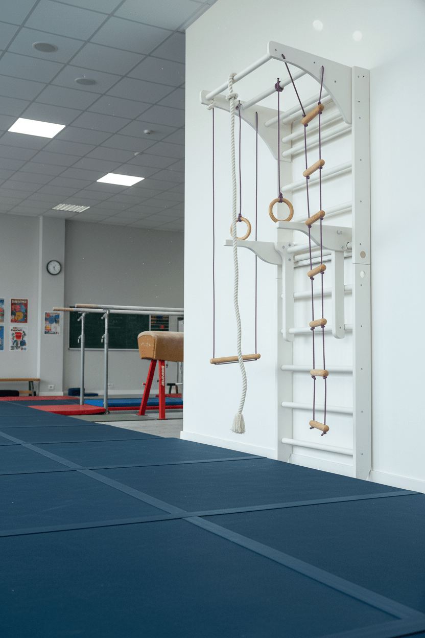 Wall Stall Bar with Adjustable Pull up bar, Dip bar and Rope Add - ons - CleverWood