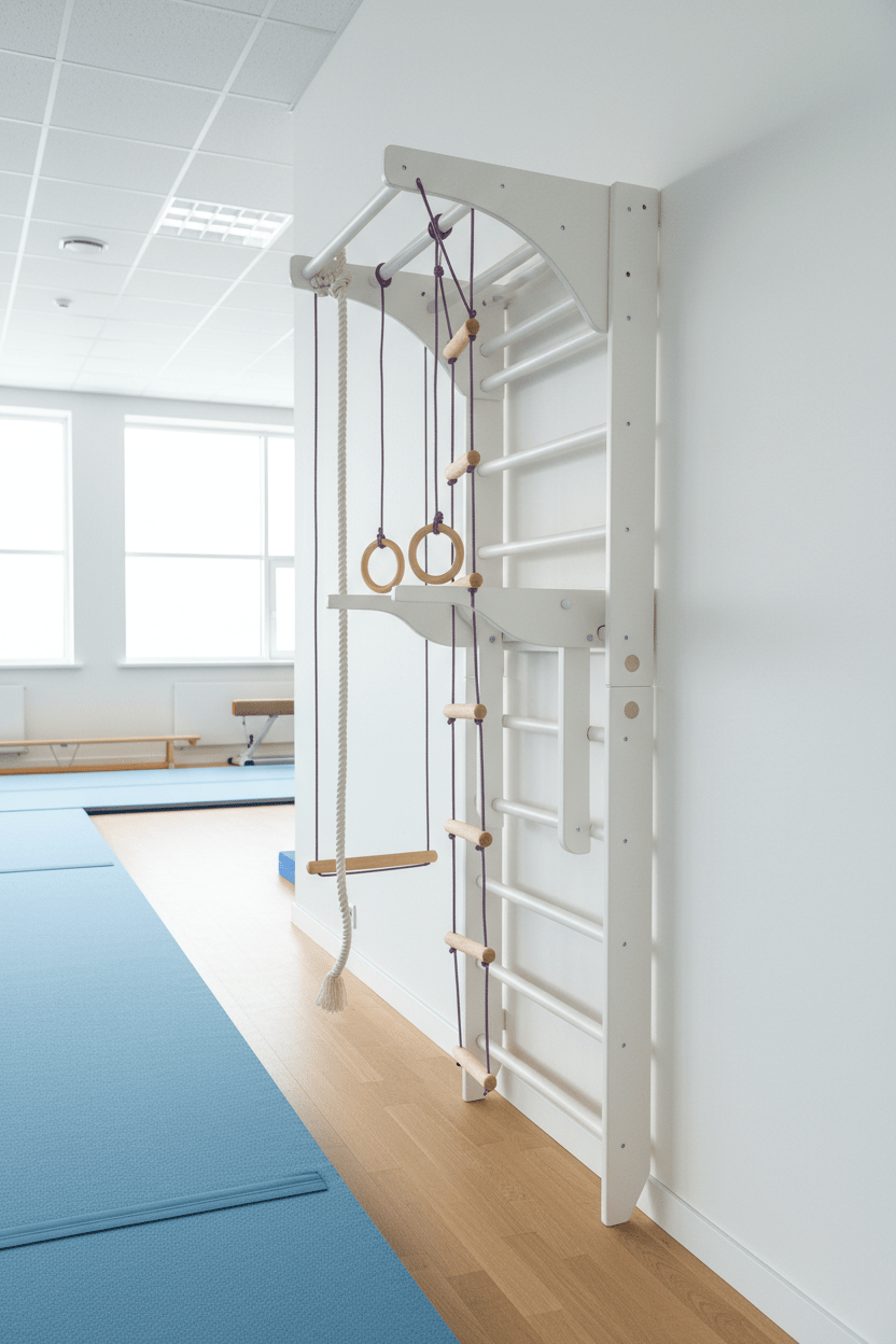 Wall Stall Bar with Adjustable Pull up bar, Dip bar and Rope Add - ons - CleverWood