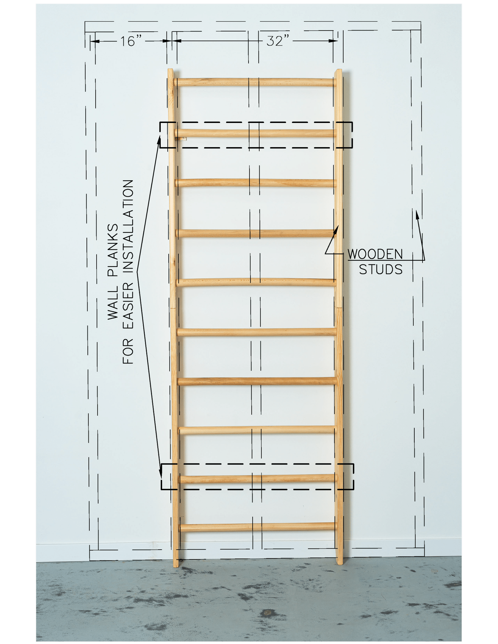 Wall Stall Bar with Adjustable Pull up bar, Dip bar and Rope Add - ons - CleverWood
